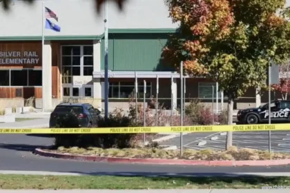 Police vehicles outside Silver Rail Elementary School in Bend, Oregon
