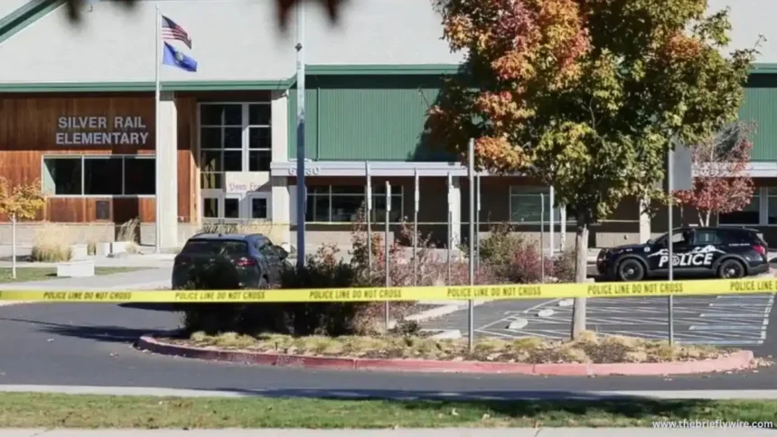 Police vehicles outside Silver Rail Elementary School in Bend, Oregon